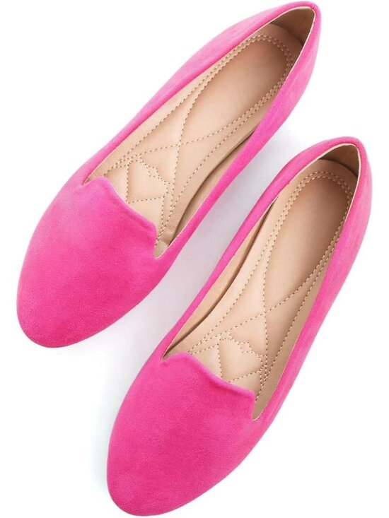 Shoes - Women's Rose Red Round Toe Comfortable Low Heel Slip On Loafer Ballet Flat Shoes